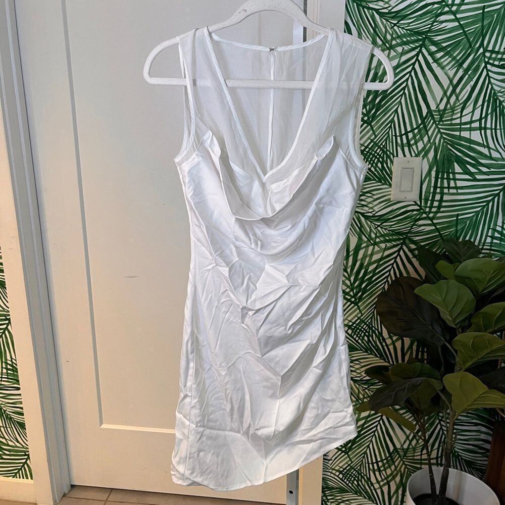 NBD Sheer Mesh Panel Satin Mini Dress